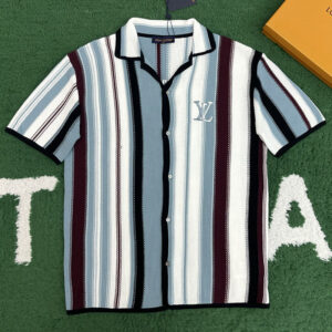 루이비통 【잔디집】 스트라이프 크로셰 숏 슬리브드 셔츠（레어）