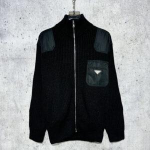 프라다 【사슬공장】 집업 니트 가디건 골지 울 캐시미어