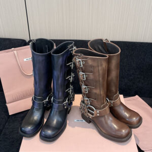 미우미우 스트랩 버클 레더 바이커 부츠