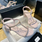 샤넬 【TJ공장】 25c 체인 퀼팅 골드 체인 스트랩 플랫 샌들  핑크（터보）