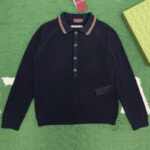 구찌 【잔디집】 스티치 코튼 폴로 긴팔 셔츠（레어）