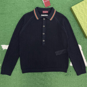 구찌 【잔디집】 스티치 코튼 폴로 긴팔 셔츠（레어）