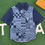 루이비통 【잔디집】 프린트 숏 데님 셔츠（레어）