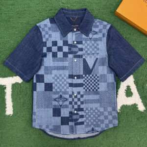 루이비통 【잔디집】 프린트 숏 데님 셔츠（레어）