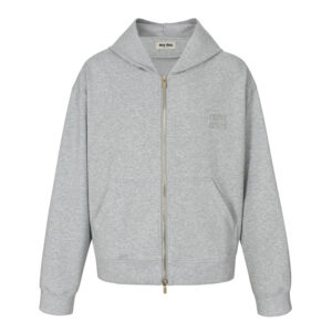 미우미우 【잔디집2】 로고 자수 코튼 후드 집업（세븐）