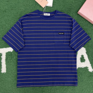 미우미우 【잔디집】 25SS 스트라이프 반팔 티셔츠（레어）
