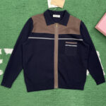 미우미우 【잔디집】 울 앤 레더 집업 가디건 （레어）