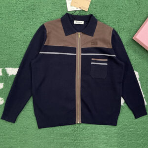 미우미우 【잔디집】 울 앤 레더 집업 가디건 （레어）