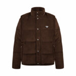 프라다 【잔디집2】 트라이앵글 로고 코듀로이 퍼퍼 다운 패딩 자켓 （세븐）