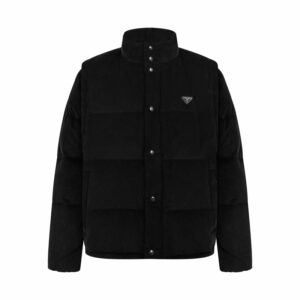 프라다 【잔디집2】 트라이앵글 로고 코듀로이 퍼퍼 다운 패딩 자켓（세븐）