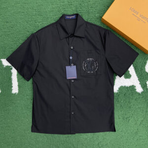 루이비통 【잔디집】 엠브로이더드 코튼 오픈 카라 반팔 셔츠（레어）