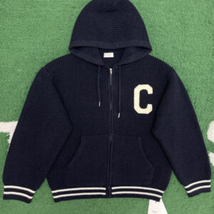 셀린느 【잔디집】 로고 컬리지 울 니트 후드 집업（레어）