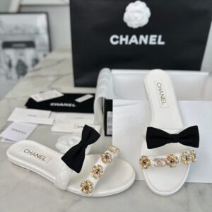 샤넬 【TJ공장】 23s 리본 플라워 펄 슬리퍼（터보）