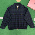 미우미우 【잔디집】 포켓 패치 자수 체크 울 블루종 자켓 (레어)