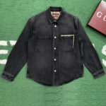 구찌 【잔디집】 GG 캔버스 데님 워시드 코튼 인서트 포켓 셔츠（레어）