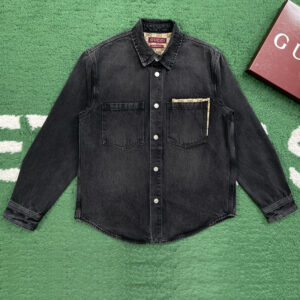 구찌 【잔디집】 GG 캔버스 데님 워시드 코튼 인서트 포켓 셔츠（레어）