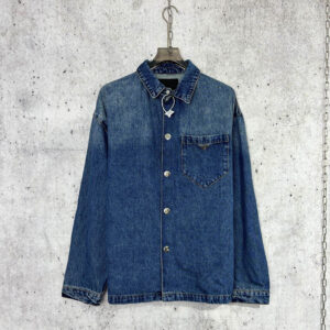 프라다 【사슬공장】 24SS 트라이앵글 로고 포켓 워싱 데님 셔츠