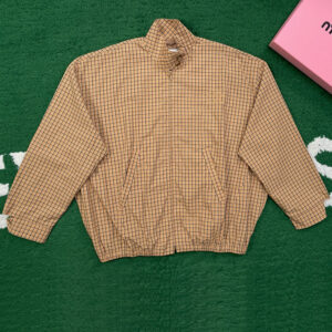 미우미우 【잔디집】 블루종 체크 캔버스 자켓 （레어）