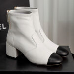 샤넬 【Happy】 가죽 캡 토 로고 투톤 앵클 부츠  (터보)