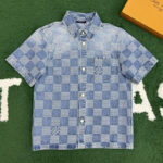 루이비통 【잔디집】 다미에 3D 라이트 데님 숏 슬리브드 셔츠 （레어）