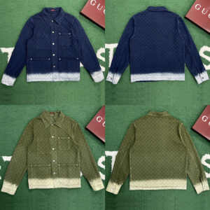 구찌 【잔디집】 GG 블리치 그라데이션 블리치 코튼 데님 자카드 셔츠 (레어)