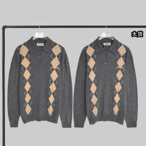 미우미우 【YD공장】 로고 폴로 셔츠 아가일 캐시미어