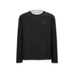 프라다 【잔디집2】 트라이앵글 로고 패치 레이어드 트림 긴팔 티셔츠（세븐）