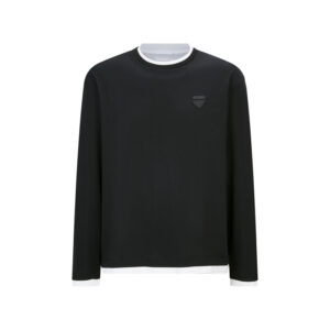 프라다 【잔디집2】 트라이앵글 로고 패치 레이어드 트림 긴팔 티셔츠（세븐）