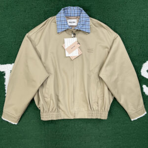 미우미우 【잔디집】 블루종 포플린 체크 치노 자켓 (레어)