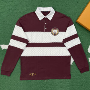 루이비통 【잔디집】 다미에 스트라이프 롱 슬리브 폴로 셔츠（레어）