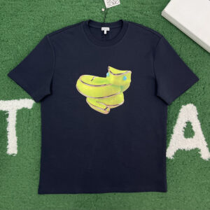 로에베 【잔디집】 스네이크 프린트 코튼 반팔 티셔츠（레어）