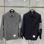 톰브라운 【TJ공장】 울 스냅 프론트 사선완장 셔츠（터보）