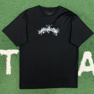 지방시 [잔디집] 로고 그래픽 플라워 자수 프린트 코튼 반팔 티셔츠