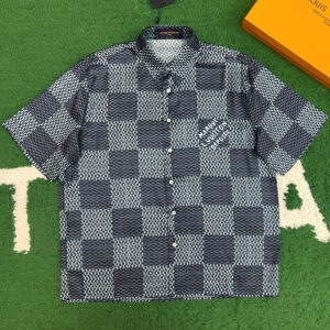 루이비통 【잔디집】 다미에 실크 반팔 셔츠（레어）