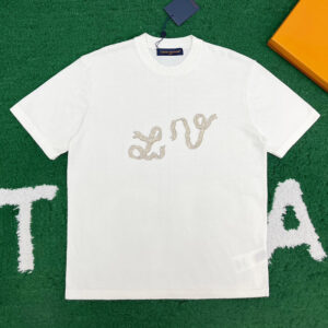 루이비통 【잔디집】 LV 리본 자수 반소매 코튼 크루넥（레어）