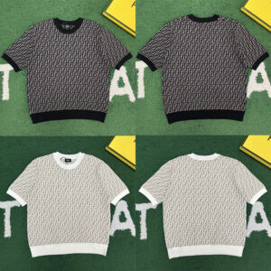 펜디 【잔디집】 점퍼 페브릭 반팔 니트 스웨터 (레어)