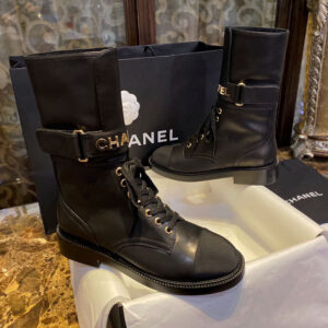샤넬 【TJ공장】 레이스업 램스킨 미들 부츠 （터보）
