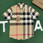 버버리 【잔디집】 스트레치 코튼 포플린 체크 반팔 셔츠 (레어)