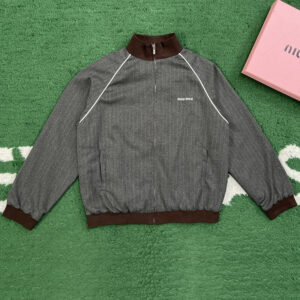 미우미우 【잔디집】 버진 울 핀 스트라이프 집업 블루종 자켓（레어）