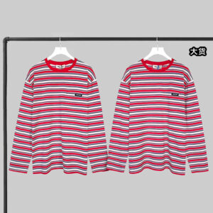 미우미우 【YD공장】 로고 스트라이프 코튼 긴팔 티셔츠