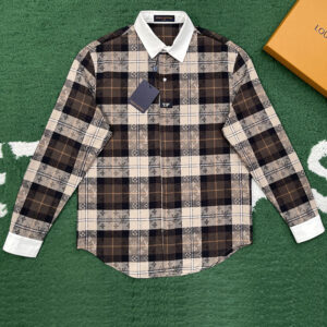 루이비통 【잔디집】 플란넬 롱 슬리브드 폴로 셔츠 모노그램 （레어）
