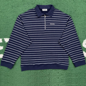 미우미우 【잔디집】 스트라이프 하프 집업 폴로 셔츠 (레어)