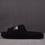 발렌시아가 【GD공장】 웨이브로고 퍼리 슬라이드 샌들 블랙