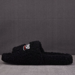 발렌시아가 【GD공장】 웨이브로고 퍼리 슬라이드 샌들 블랙