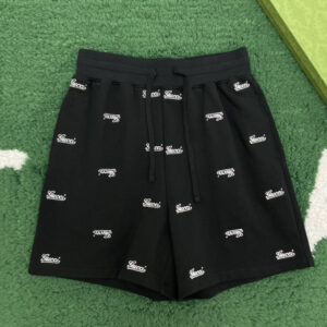 구찌 [잔디집] 숏 팬츠 코튼 저지 블랙 자수 장식