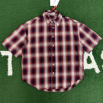 아크네 【잔디집】 체크 버튼업 반팔 셔츠 레드 블루（레어）