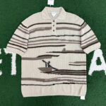 보테가베네타 【잔디집】 스트라이프 리넨 코튼 반팔 폴로 셔츠（레어）