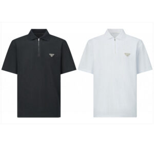 프라다 【잔디집2】 트라이앵글 로고 하프 집업 폴로 티셔츠（세븐）