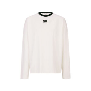 미우미우 【잔디집2】 로고 코튼 저지 긴팔 티셔츠（세븐）