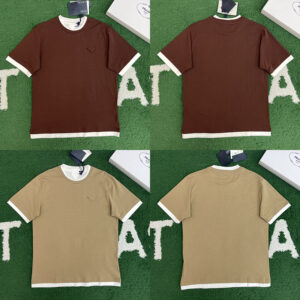 프라다 【잔디집】 레이어링 코튼 반팔 티셔츠（레어）